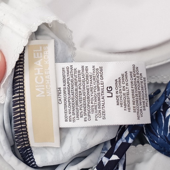 MICHAEL Michael Kors Blouson High Neck Tankini Swim Top Blue‎ Palm Mix L - Picture 11 of 12